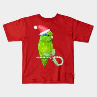 Green parrotlet christmas style Kids T-Shirt